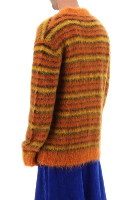 Pre-owned Marni Embroidered Mohair Blend Fuzzy-wuzzy Cardigan  In Lobster