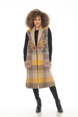 Pre-owned Johnny Was Biya Molly Plaid Embroidered Longline Vest Boho Chic B41723 In Multicolor