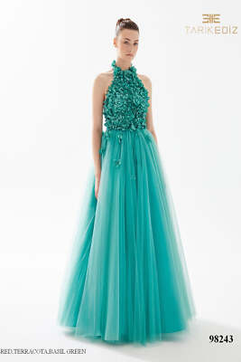 Pre-owned Tarik Ediz 98243 Evening Dress Lowest Price Guarantee Authentic In Basil Green