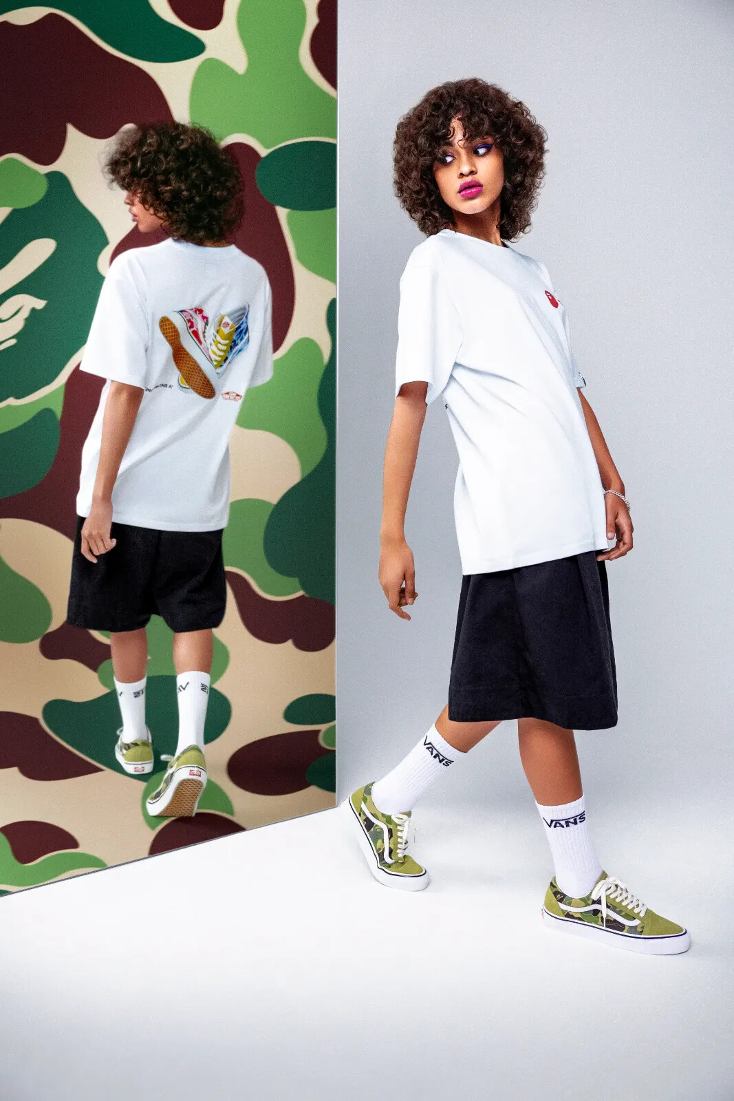 Pre-owned Vans A Bathing Ape X  Abc Camo Old Skool 38 Dx Green 1h73-191-910 Size 8-10