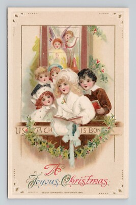 A Joyous Christmas Children Choir Sing Angels Watch Winsch Postcard