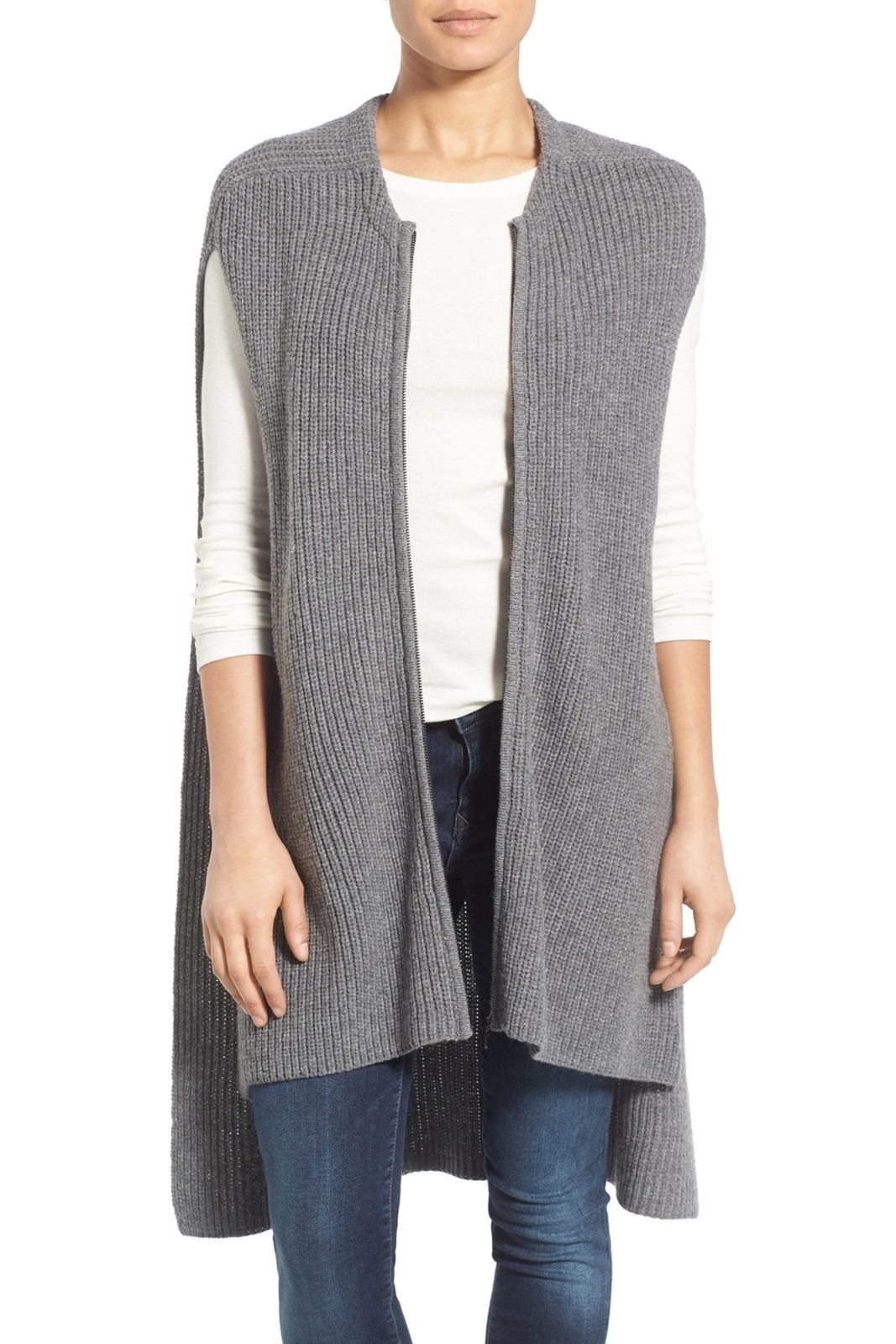 Halogen 164791 Women's Sleeveless Knit Zip Sweater Vest Gray Sz. One Size