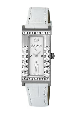 Swarovski LOVELY CRYSTAL SQUARE WATCH White Leather Stainless Steel #5096680 New
