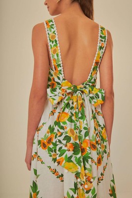Pre-owned Farm Rio Off-white Papaya Salad Scarf Lenzing™ Ecovero™ Euroflax™ Maxi