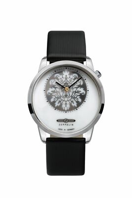 Pre-owned Zeppelin Porcelain Lady Swiss Quartz Watch 35mm Diam S/s Case Black Strap 7317-1