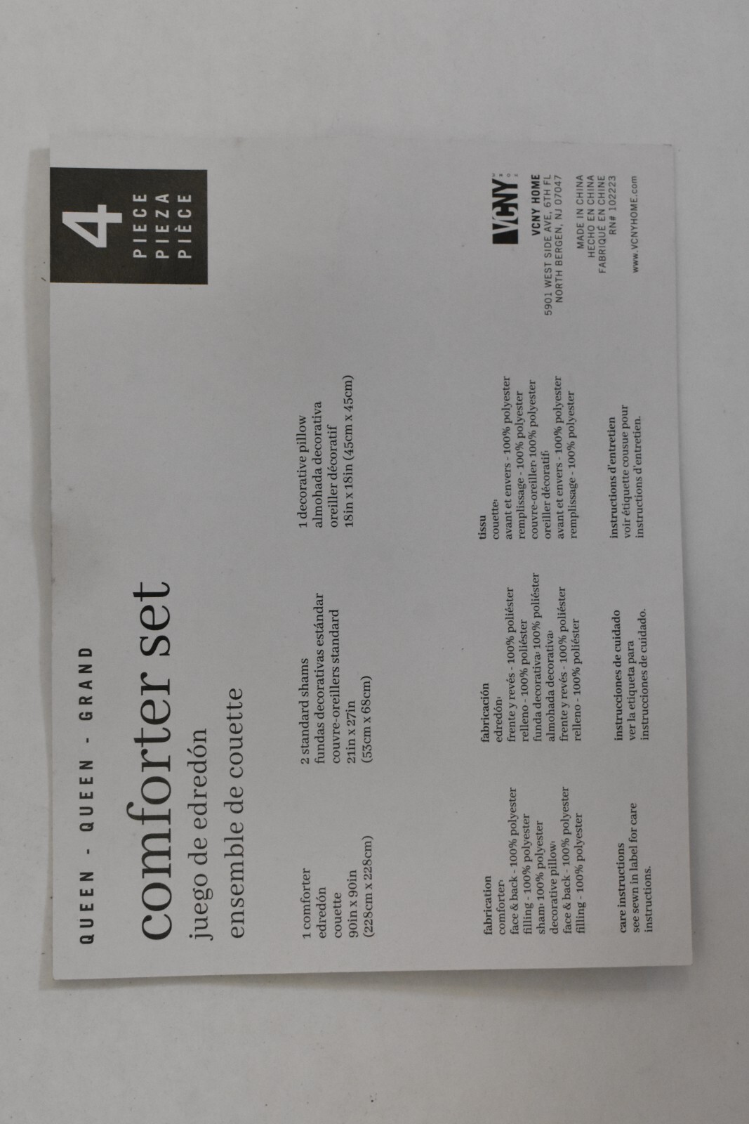 VCNY Home 4 Piece Queen Comforter Set White