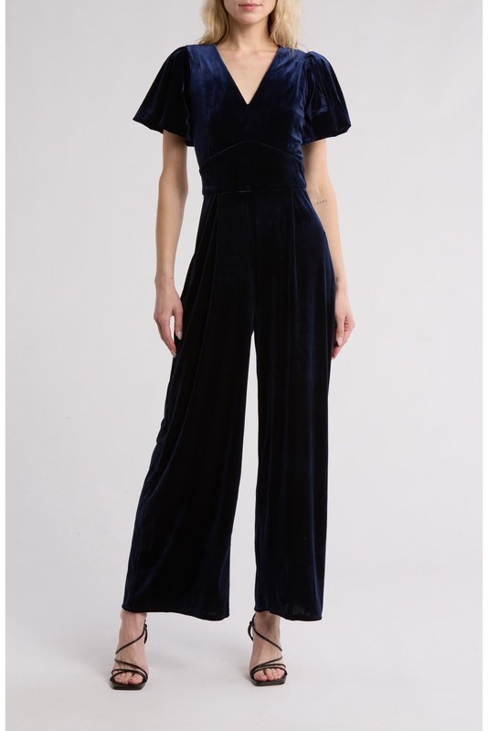 Halogen XL EXTRA LARGE 16-18 Navy Blue Velvet Wide Leg Jumpsuit
