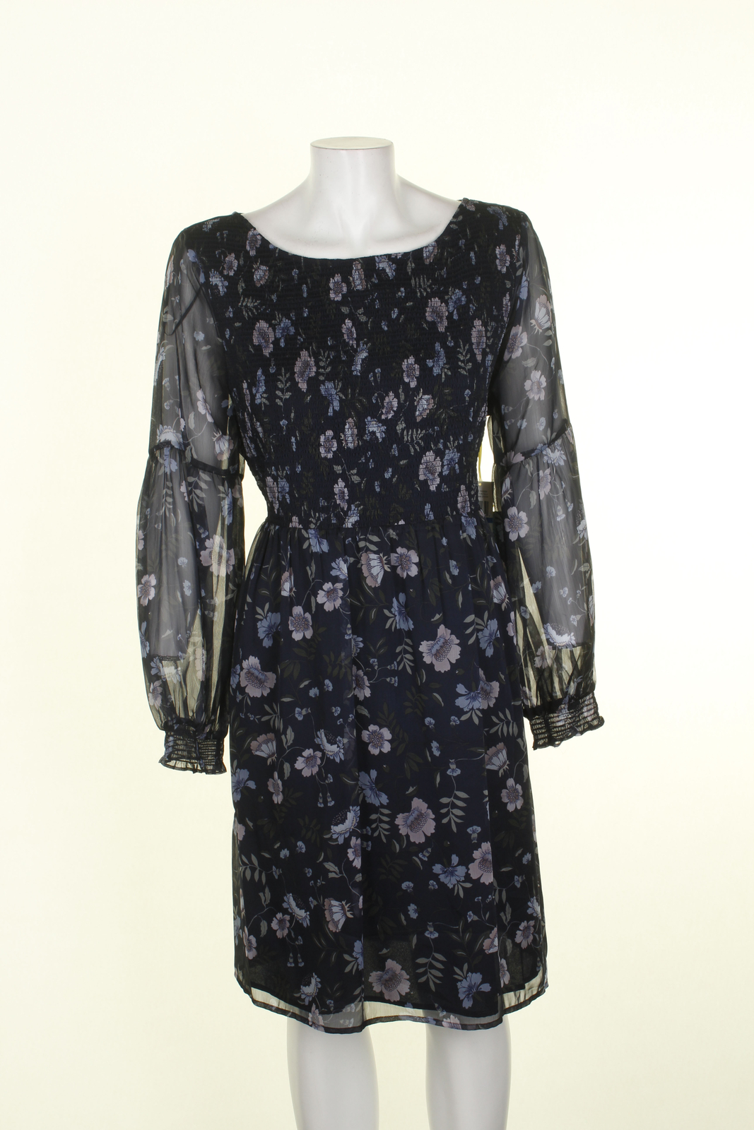 Cece Nay Floral Print Long-Sleeve Smocked A-Line Dress XL | eBay