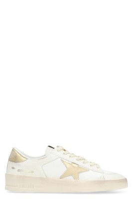 Pre-owned Golden Goose Stardan Leather And Fabric Low-top Sneakers In White