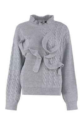 Pre-owned Msgm Frilled Wool-blend Sweater In Gray