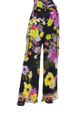 Pre-owned Camilla Wide Leg Utility Pants In Peace Be With You - Size Xl In Black