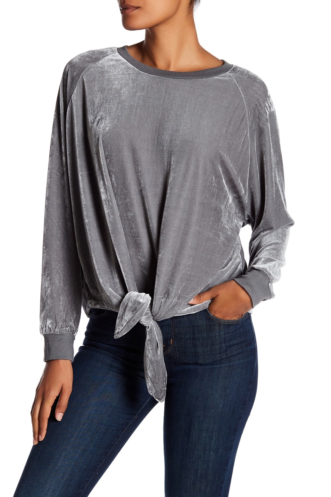 RDI Velour Tie Front Long Sleeve Sweater Women's Sz. XL (Gray) 152152
