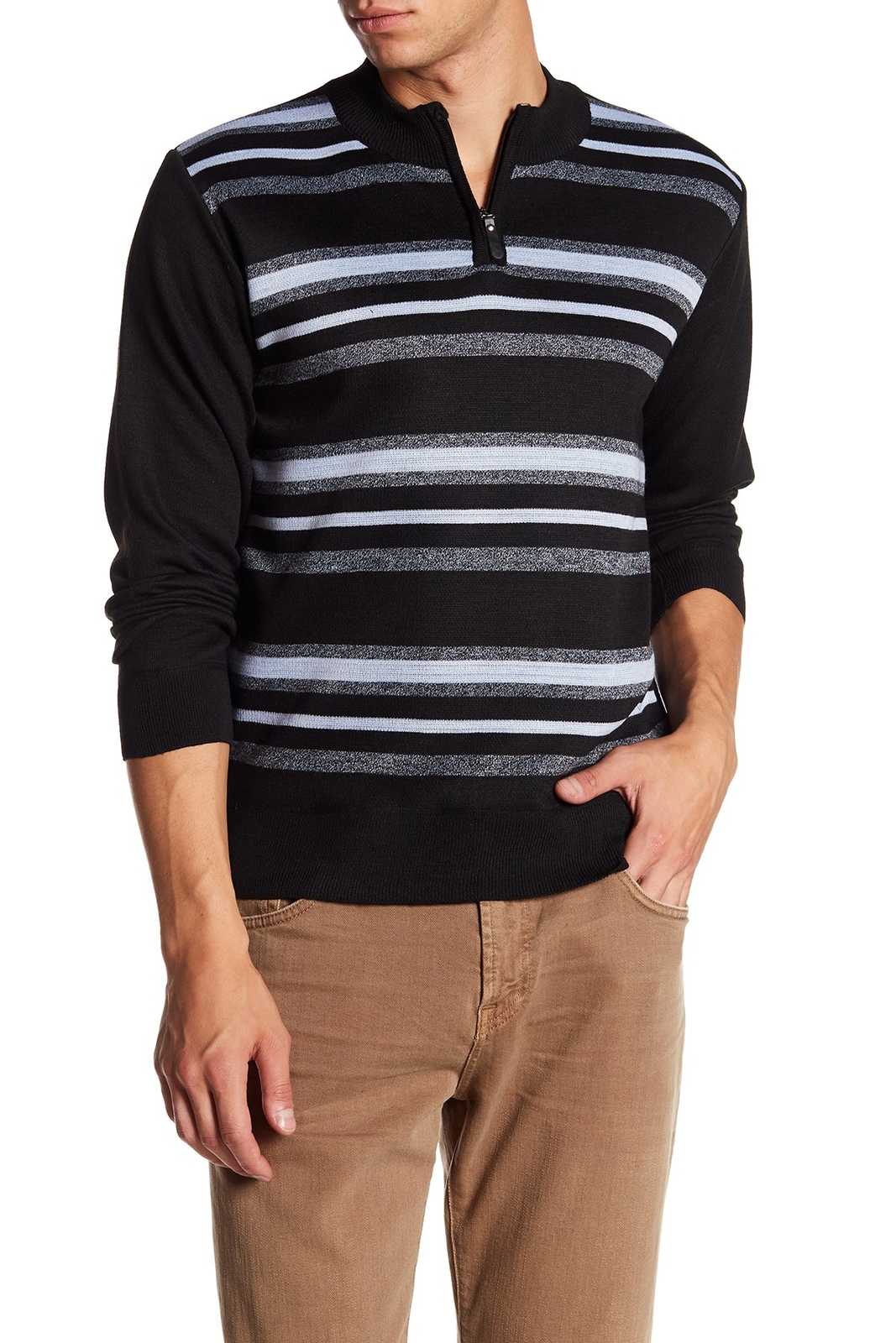 Men's Burnside 141592 Partial Front Zip Stripe Sweater size 2XL