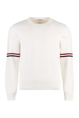 Pre-owned Thom Browne Long Sleeve Crew-neck Sweater In White