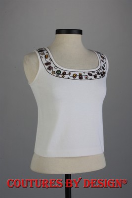 St John Knits Santana Tank,Top,Shell White Jewel Neckline Sz Small NWT MSRP $685