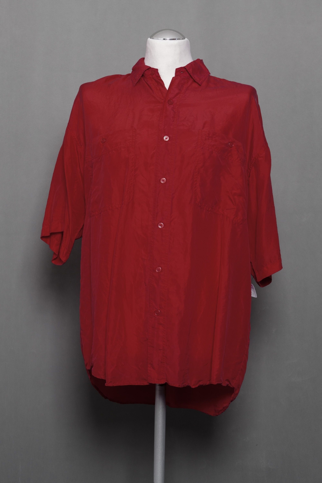 Men's Silk Shirt Red Short Sleeve Kent Collar 100% Silk E123