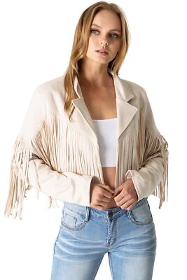 Saints & Hearts Womens Faux Suede Festival Fringe Cropped