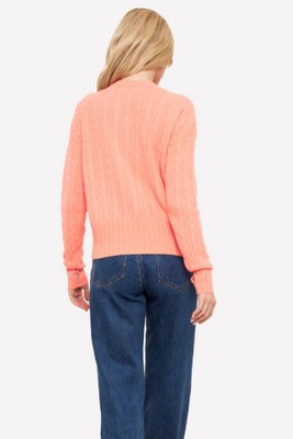Pre-owned Cashmere Brodie  Cathy  Cable Crew Sweater In Coral - Size M In Pink