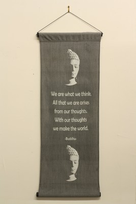 Inspirational Wall Scroll ''Buddha - Think'' Banner Tapestry Quote Affirmation Art