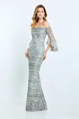 Pre-owned Mon Cheri Montage M514 Evening Dress Lowest Price Guarantee Authentic In Gray/multi