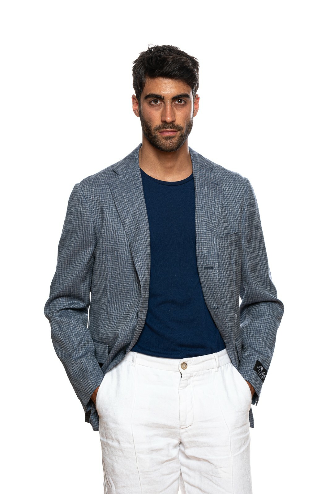 BELVEST BELVEST BLAU HUNDEZAHN WOLLE LEINEN JACKE BLAZER 46 US / 56 EU 7 R