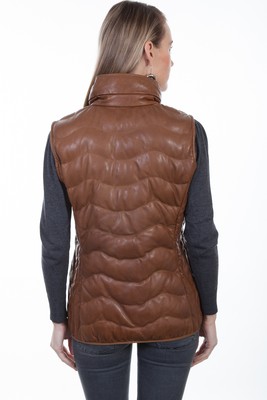 Pre-owned Scully Womens Cognac Soft Lamb Puffer Vest In Brown