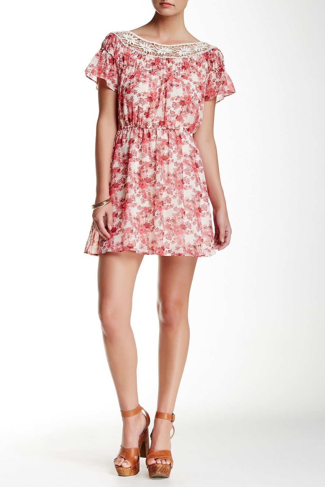 Want & Need Women's Ivory Rose Crochet Neck Dress 139314 Sz. L