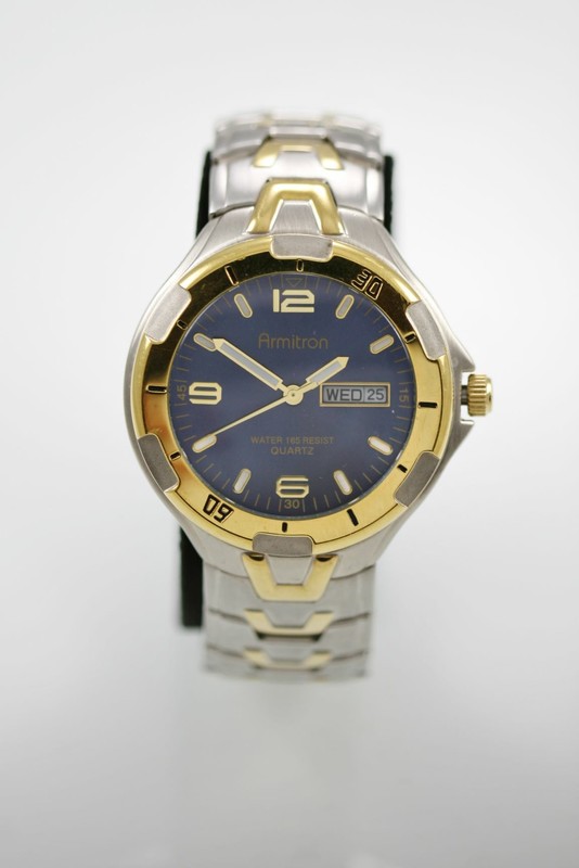 armitron men's blue dial stainless steel tachymeter watch