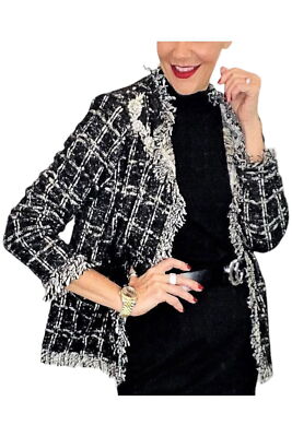 Joan Rivers 30th Anniversary Boucle Jacket w/ Fringe Edge Black