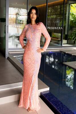 Pre-owned Primavera Couture Primavera 12117 Evening Dress Lowest Price Guarantee Authentic In Coral