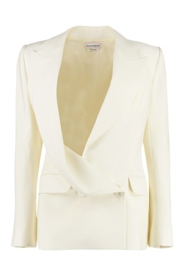 Pre-owned Alexander Mcqueen Double-breasted Wool Jacket In White