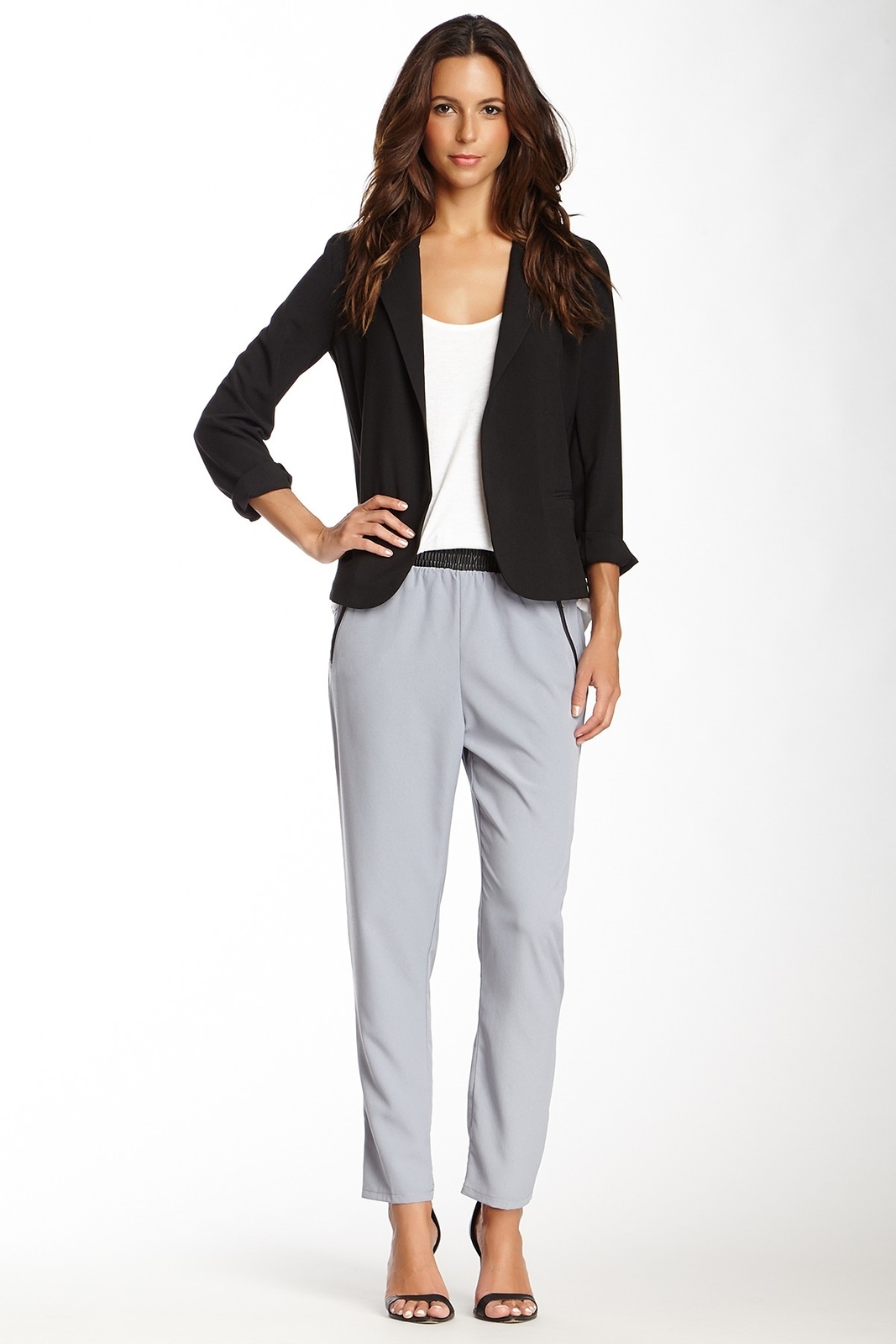 Necessary Objects 148291 Women's Faux-Leather Trim Pants Color Gray Sz S