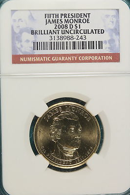 2008-D NGC JAMES MONROE BRILLITANT UNCIRCULATED DOLLAR!! #A3132