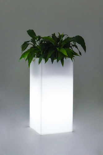 Pflanzkübel Pflanzsäule Blumenkübel LED BLOCK aus Kunststoff beleuchtet 75, Weiß