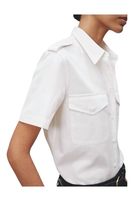Pre-owned Nili Lotan Natalie Short Sleeve Button Up Shirt In White - Size S