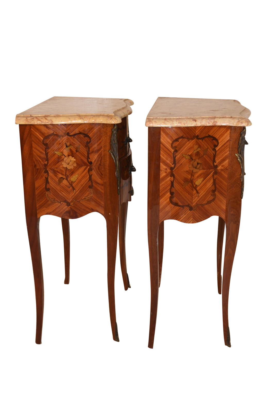 Attractive Petite Pair of French Marble Top Nightstands, 1950's