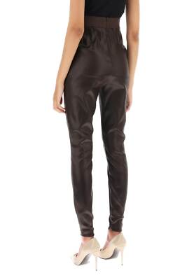Pre-owned Dolce & Gabbana Coated Look Stretch Satin Leggings In Brown
