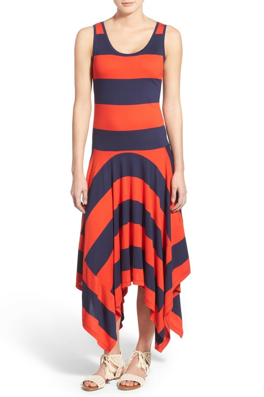 Caslon 144185 Women's Handkerchief Hem Tank Dress Color Navy/Red Sz L