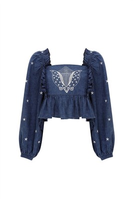 Pre-owned Lug Von Siga Women's Daphne Top In Navy Blue - Size 40/8