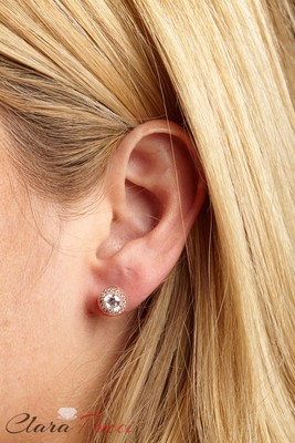 Pre-owned Pucci 3.6ct Round Cut Simulated Diamond Halo Stud Solitaire Earrings 14k Rose Gold