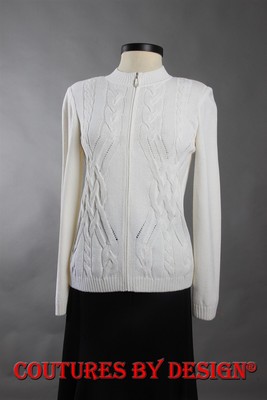 St John Knits Cable Eyelet Cardigan Bright White Size Petite NWT MSRP $995