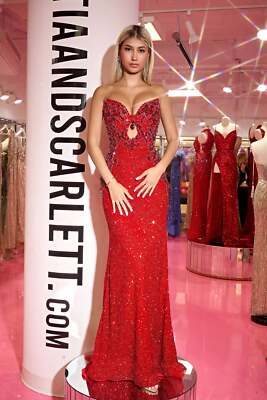 Pre-owned Scarlett Portia &  Ps24878c Evening Dress Lowest Price Guarantee Authentic In Red