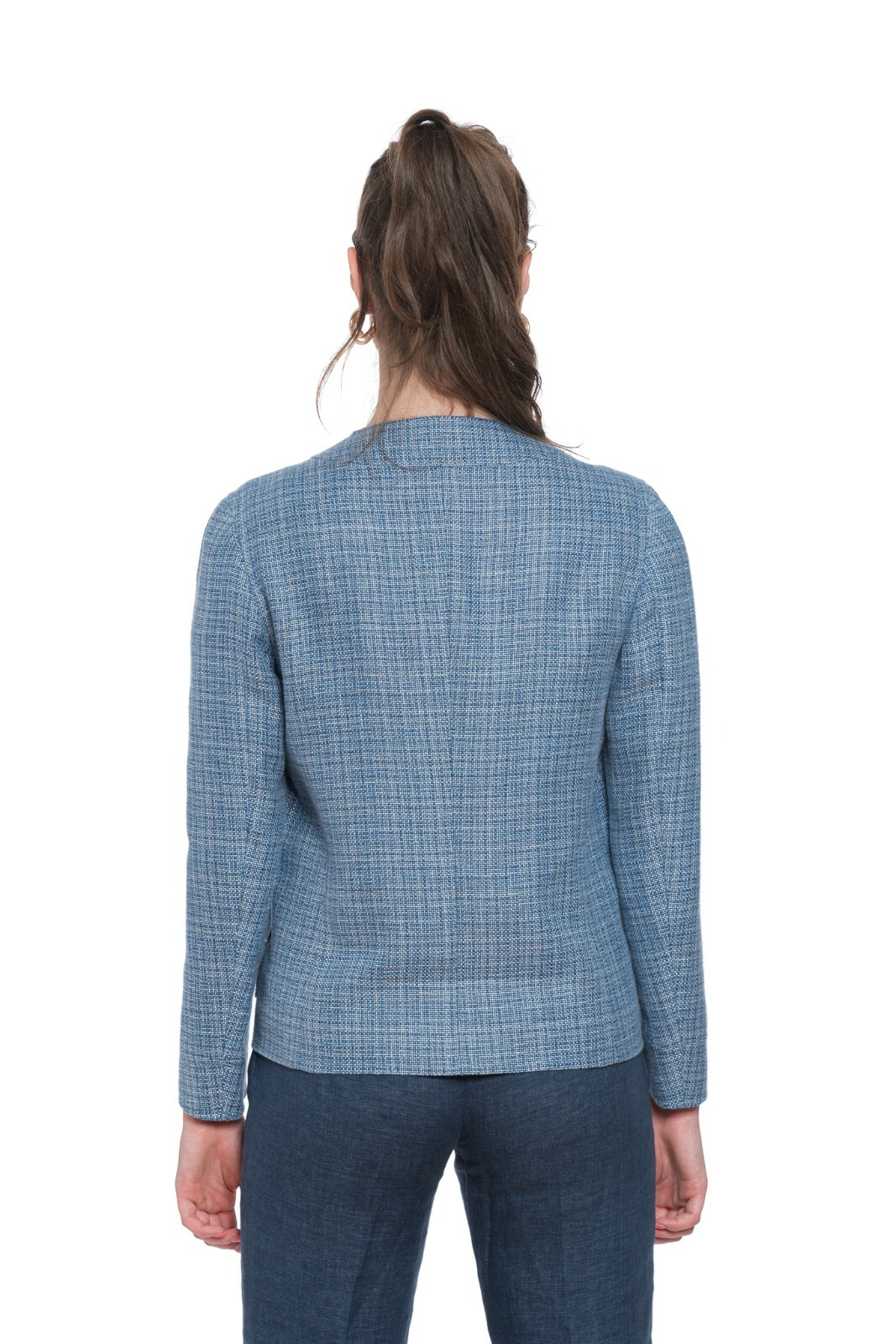 BELVEST BELVEST HANF + WOLLE HÜPFSACK BLAU DAMEN JACKE BLAZER 42 IT / 6 US / 38 FR