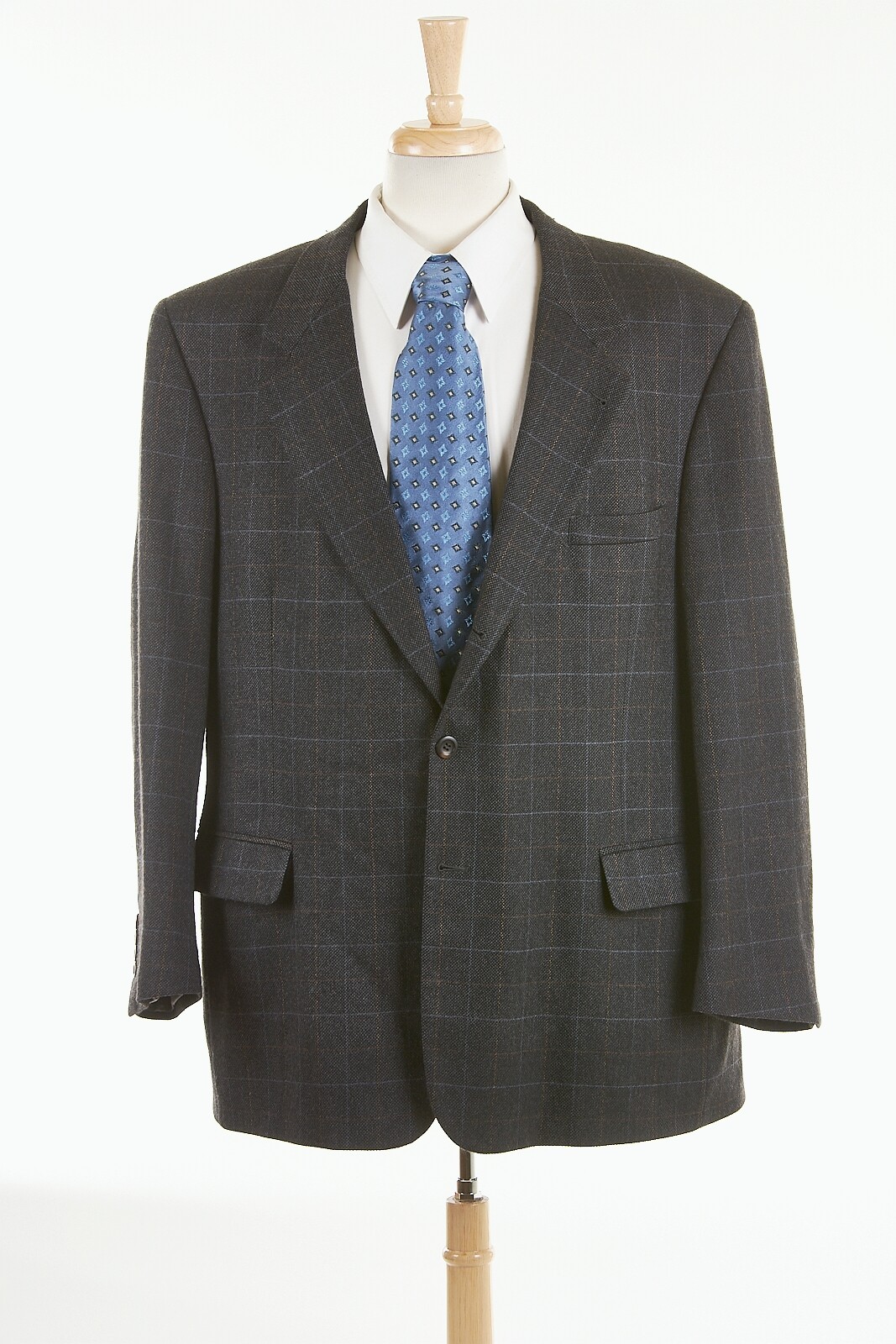 Mens Sport Coat 48 R in Charcoal Gray Wool Sky Rust Windowpane