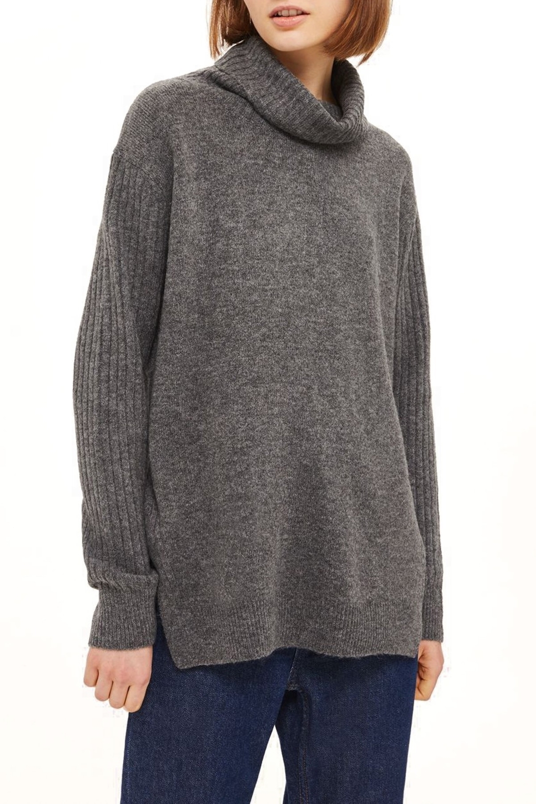 TOPSHOP 158733 Women's Funnel Neck Sweater Long Sleeve Charcoal Sz. 2 US
