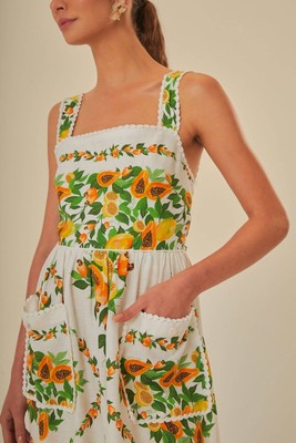 Pre-owned Farm Rio Off-white Papaya Salad Scarf Lenzing™ Ecovero™ Euroflax™ Maxi