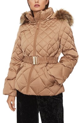 Pre-owned Guess Damen  Olga Short Real Down Jacket W3bl35 Wex52 In Dunkelbeige