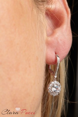 Pre-owned Pucci 3.45ct Round Brilliant Cut Halo Lever Back Drop Dangle Earrings 14k White Gold