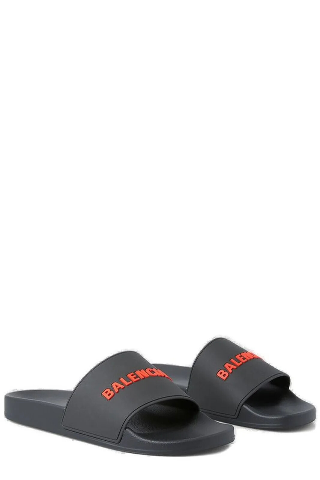 Balenciaga Rubber Logo Pool Slides in Black | FWRD
