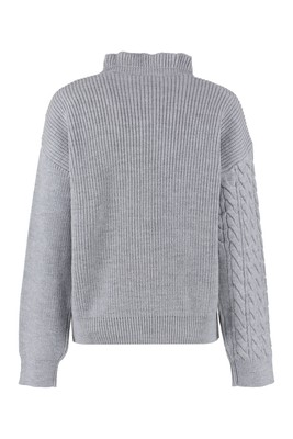 Pre-owned Msgm Frilled Wool-blend Sweater In Gray
